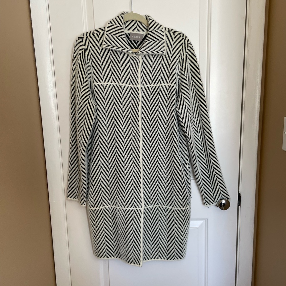 Cyrus Black and White Long Sleeve Cardigan Sweater Coat